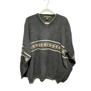 Liberty Sweaters Mens Gray V Neck Argyle Pattern Sweater XXL Made USA